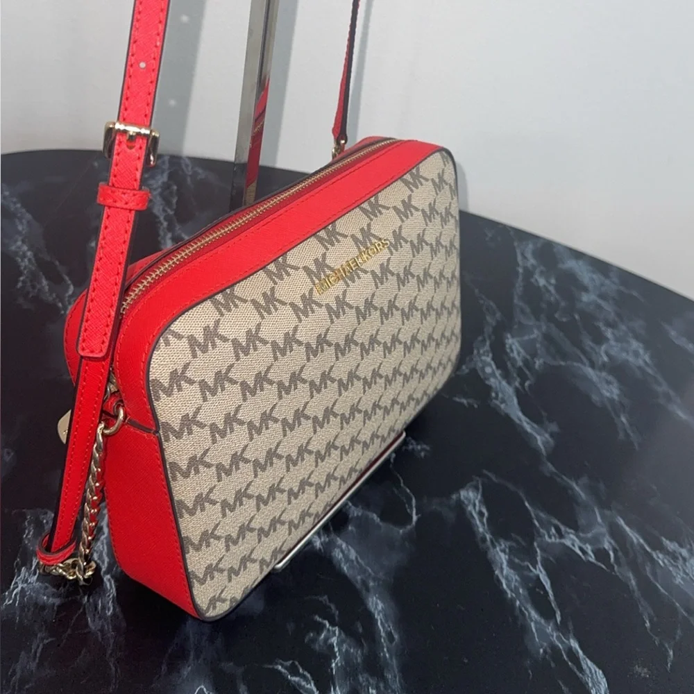 MICHAEL KORS Women’s Crossbody Bag Red Multi Canvas Leather Trim AUTHENTIC - Picture 4 of 13